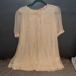 100% Silk shortsleeve dress above.knee liteweight dress, pale pink with sequins